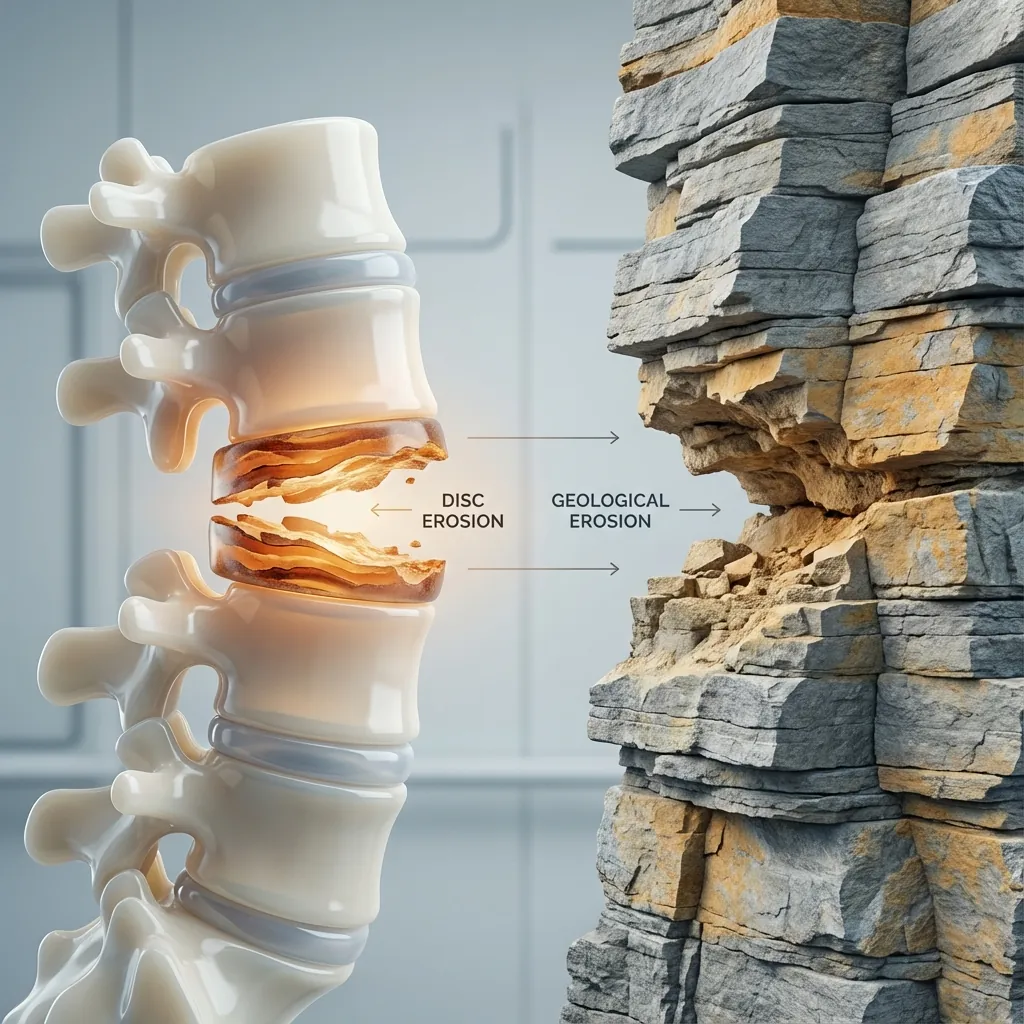 Artistic representation of disc erosion compared to geological erosion
